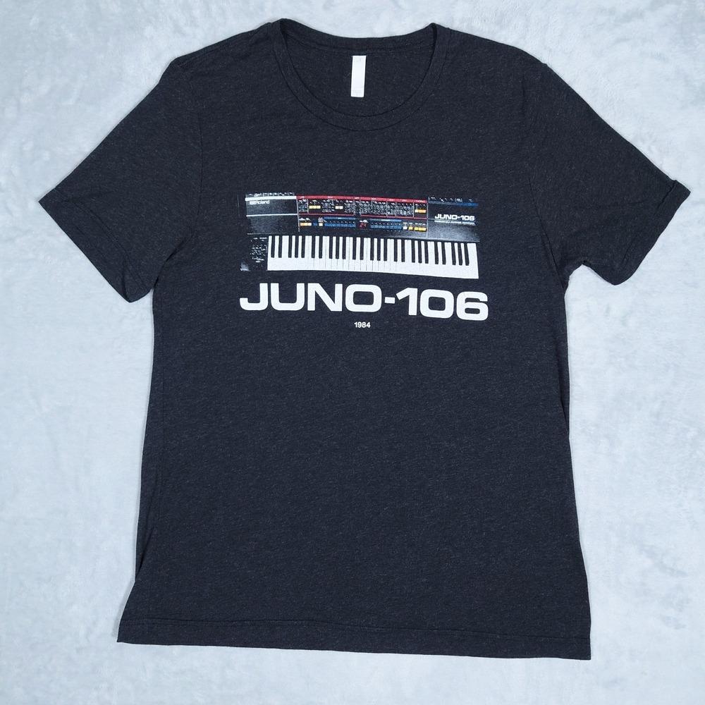 Roland Juno-106 T Shirt Mens L Graphic Tee 50/25/25 Crew Neck Logo Keyboard